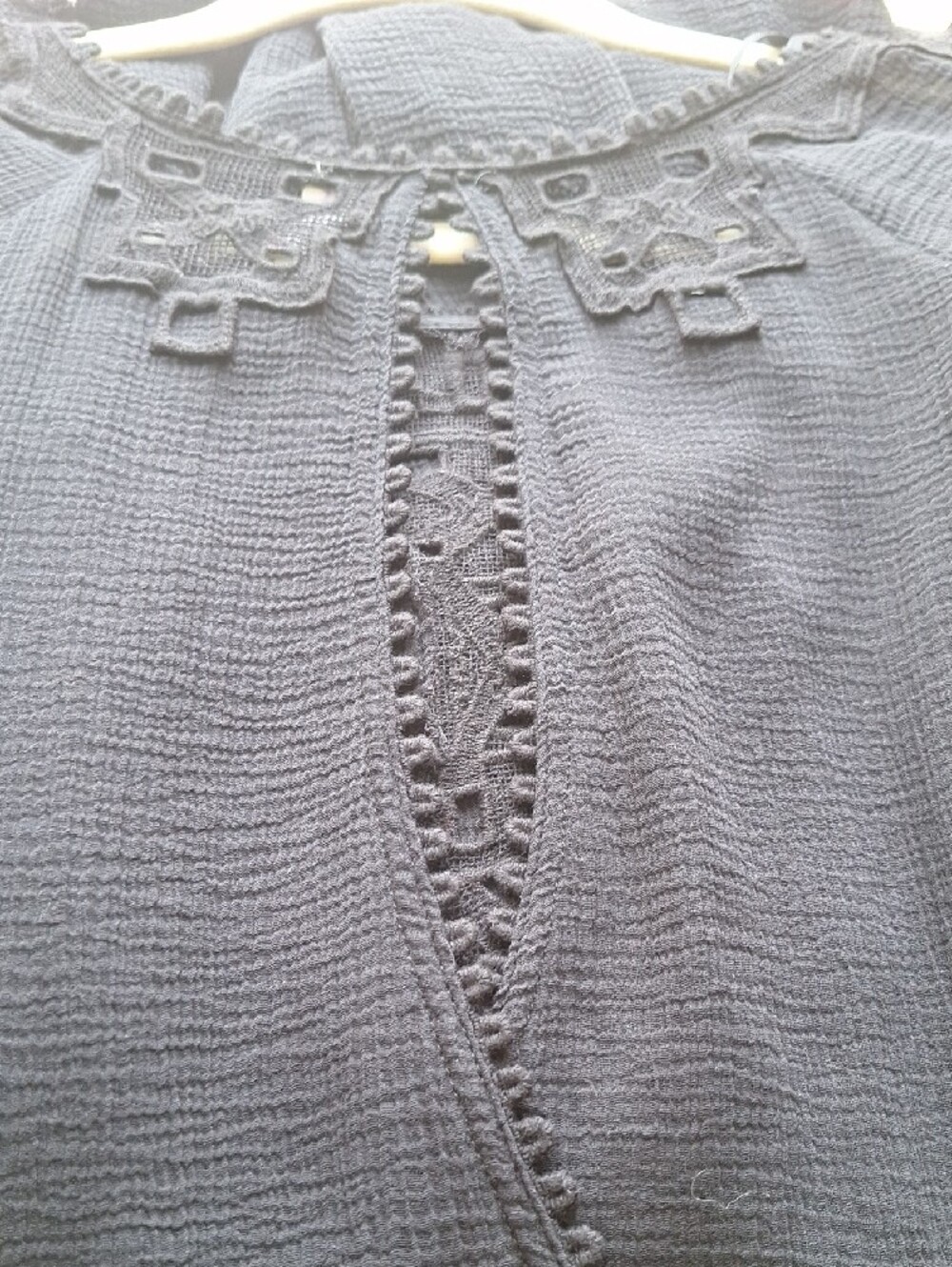 Free People Flouncy Black Crochet-Yoke Tiered Dress, Small - Picture 7 of 7